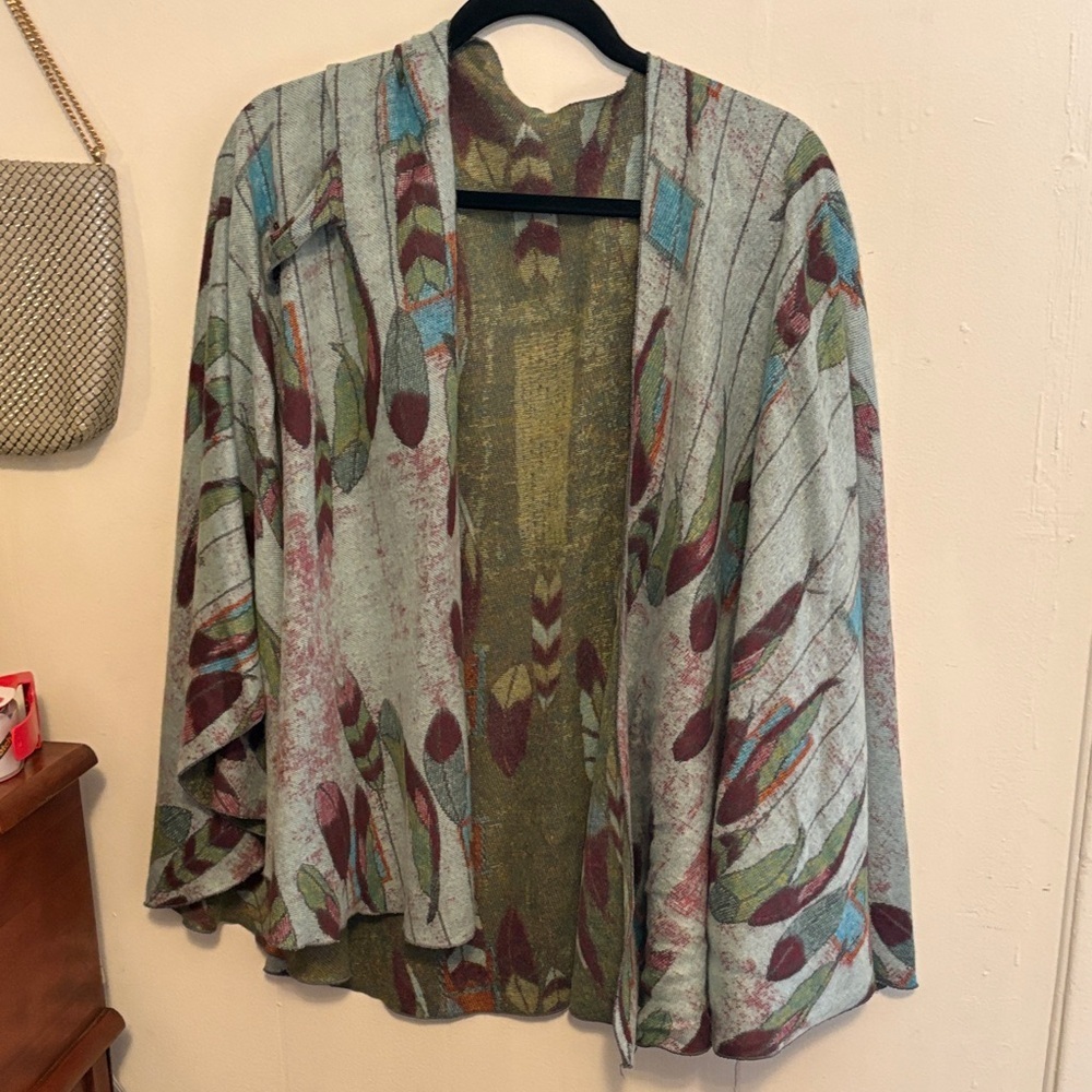 Cashmere Abstract Print Shawl in Mint, Teal & Berry - Picture 5 of 6